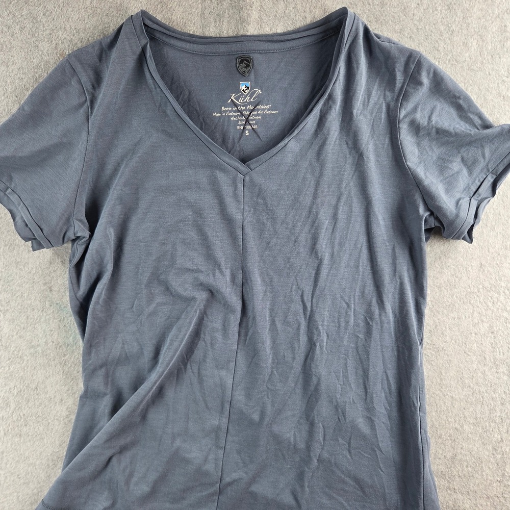 Kuhl T-Shirt Women Small Blue-Gray V-Neck Short Sleeve Performance Top